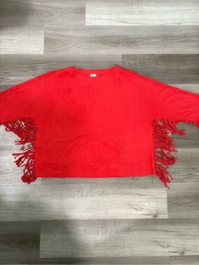 Chicos Red Fringe Sleeve Women's Poncho Style Top